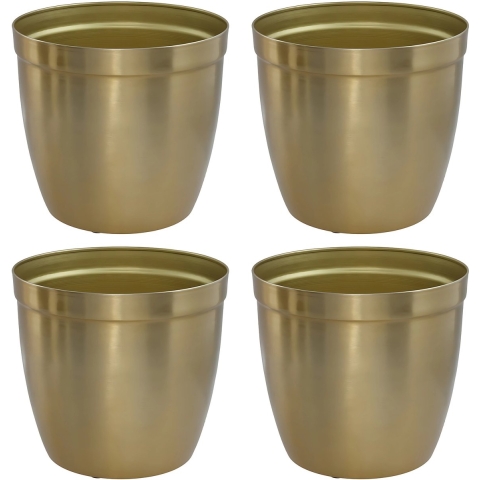 Gerimport bloempot Gea - 4x - goud - D12 cm - H11,50cm - metaal - tuindecoratie -