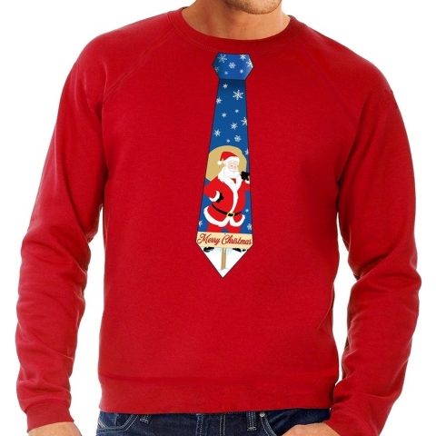 Foute kersttrui stropdas met kerstman print rood voor heren XL (54) -