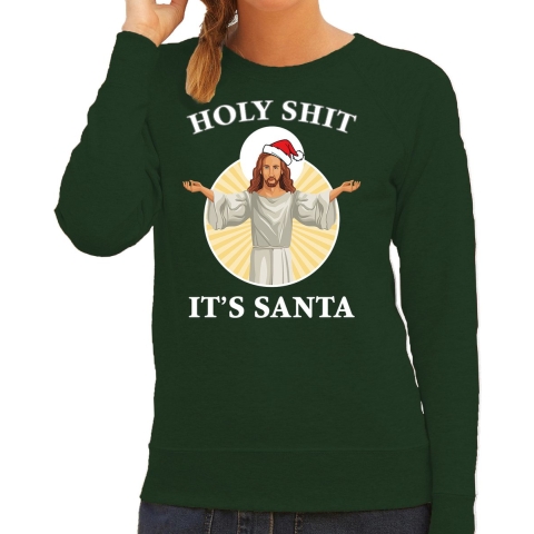 Holy shit its Santa fout Kerstsweater / outfit groen voor dames M -
