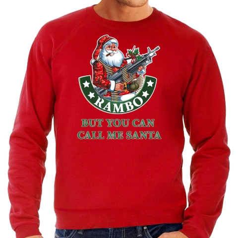 Foute Kersttrui / outfit Rambo but you can call me Santa rood voor heren 2XL -