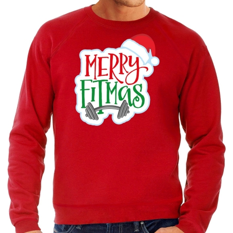 Merry fitmas Kersttrui / outfit rood voor heren L -