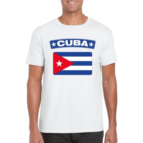 T-shirt met Cubaanse vlag wit heren S -