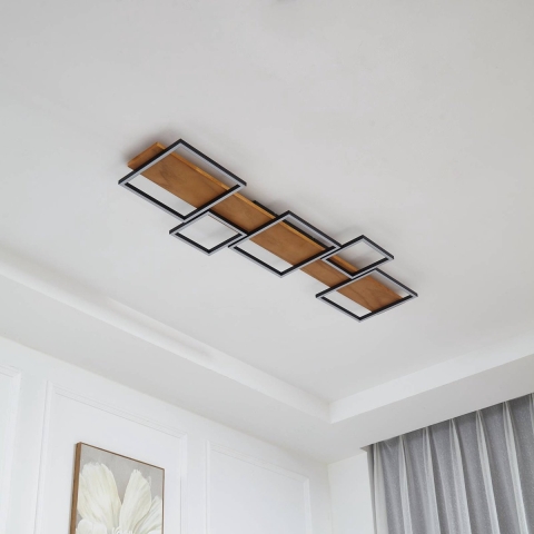 Lindby - Galad 5 LED Plafondlamp Hout