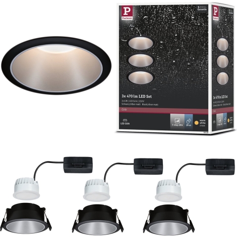 Paulmann 93408 Cole Coin Inbouwlamp Set van 3 stuks LED 18 W Zwart, Zilver