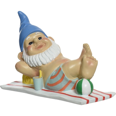 Decoris Tuinkabouter zonnende man - kunststeen - H18 cm -