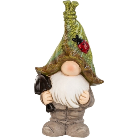 Kabouter/dwerg staand decoratie beeldje - met zwarte schep - H29 - kunststof -