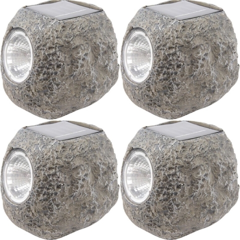 Buiten spot solar verlichting - 4x - steen - LED - 10 x 12 cm -