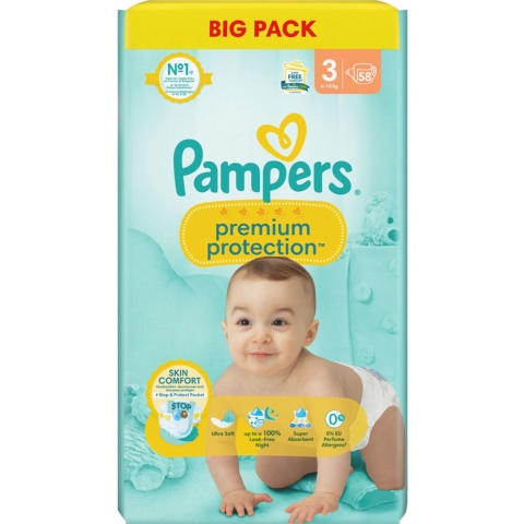 3x Pampers Premium Protection Luiers Maat 3 (6-10 kg) 58 stuks