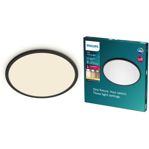 Philips Superslim plafonnière - zwart -  groot - warmwit licht - 18 W