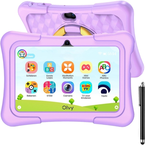 Olvy Kindertablet Vanaf 3 Jaar - 96GB - Tablet - Ouder Control App - 7 Inch - Tablet Kinderen - Stevige Beschermhoes - 100% Kidsproof