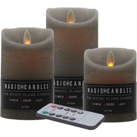 LED kaarsen/stompkaarsen set - 3x stuks - grijs - afstandsbediening -