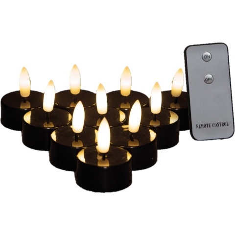LED theelichtjes/waxinelichtjes - 10x st - zwart - D3,5 x H1,5 cm - met afstandsbediening -