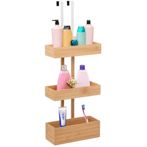 Opbergmand deur hangrek - 3 lagen - bamboe - bruin - 28 x 19 x 75 cm - badkamerkast -