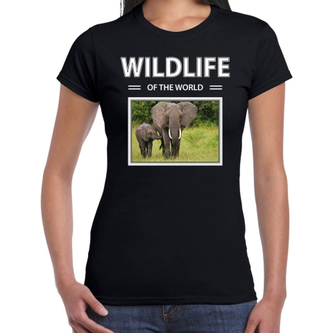 Olifant t-shirt met dieren foto wildlife of the world zwart voor dames S -