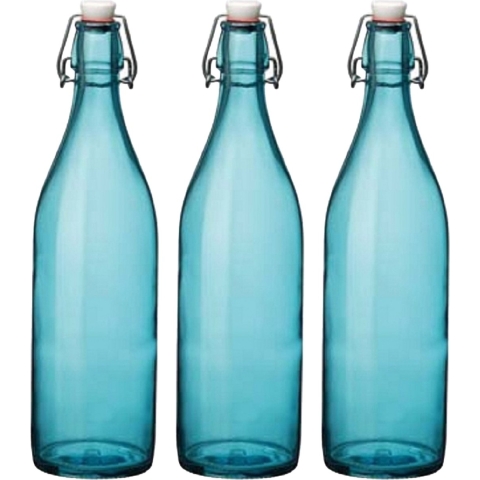 Bormioli rocco waterfles met beugeldop - 8x stuks - turquoise transparant - 1000 ml - Giara home dec -