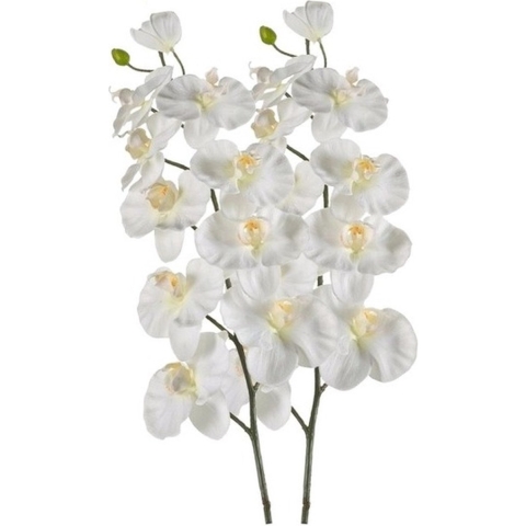 Kunstbloem - 2x - Orchidee - op tak - 100 cm - wit - sier - decoratie bloemen -