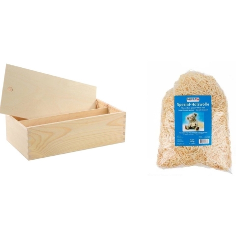 Houten wijnkistjes - 20x - met schuifdeksel - 35 x 20 x 11 cm - met houtwol - dubbel vaks -