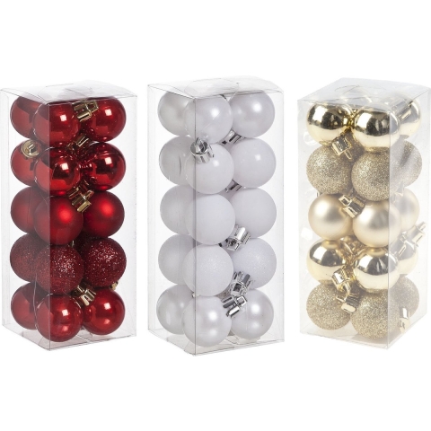 Kleine kunststof kerstversiering 60x stuks set en 3 cm kerstballen in het rood-goud-wit -