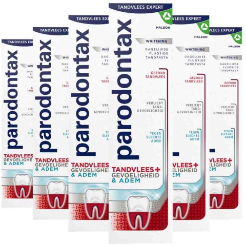 6x Parodontax Tandpasta Tandvlees + Gevoeligheid&Adem Whitening 75 ml