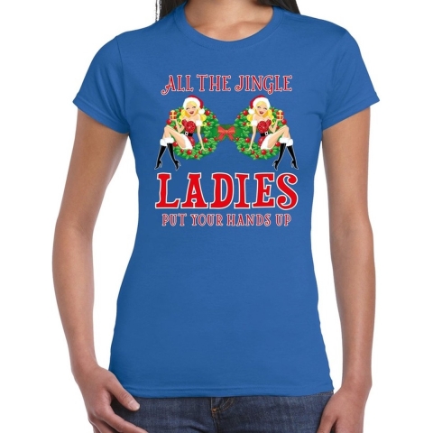 Fout kerst shirt single / jingle ladies blauw voor dames 2XL -