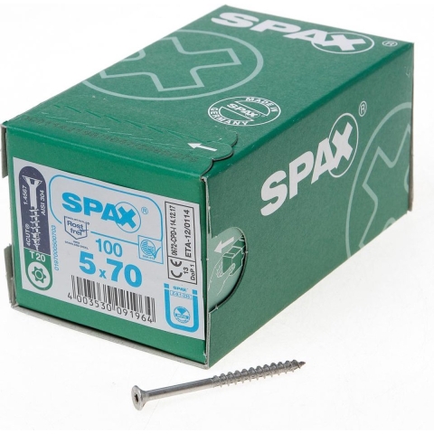 SPAX 1197000500703 SPAX Seko-T Houtschroef 5 mm 70 mm Torx, Binnen-T RVS V2A Roestvast 100 stuk(s)