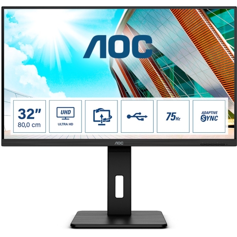 AOC U32P2 LED-monitor Energielabel G (A - G) 80 cm (31.5 inch) 3840 x 2160 Pixel 16:9 4 ms HDMI, DisplayPort, USB-A 3.1 Gen 1, Hoofdtelefoonaansluiting VA LED