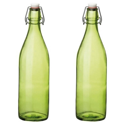 6x stuks groene giara flessen met beugeldop 30 cm van 1 liter -