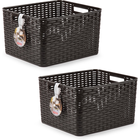 Opbergmand - 4x - Kastmand - rotan kunststof - donkerbruin - 28 Liter - 34 x 40 x 23 cm -