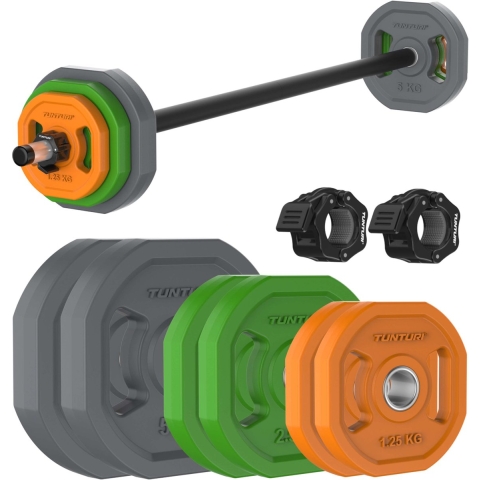 Tunturi Aerobic Pump Gewichtenset 20kg - Halterset met 6 schijven - Incl. halterstang - Met rubberen beschermlaag - Incl. gratis fitnessapp