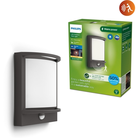 Philips Samondra wandlamp - Ultra Efficient - antraciet - met sensor - 3,8W