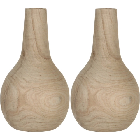 Mica Decorations Vaas - 2x - hout - bolvormig - 16 x 28 cm - bloemenvaas -