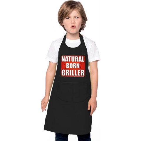 Natural born griller barbecueschort/ keukenschort zwart kindere -