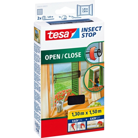 1x Tesa vliegenhor/raamhor zwart 1,3 x 1,5 meter open/dicht -