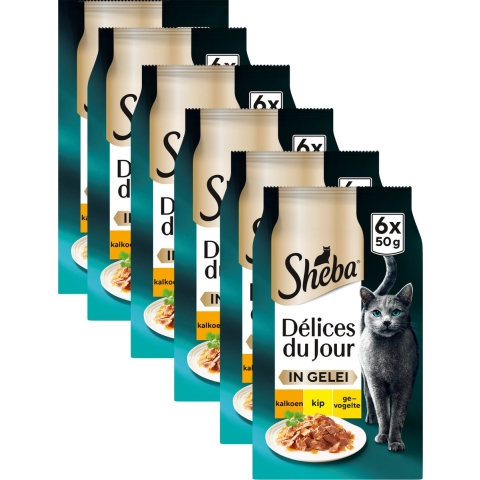 6x Sheba Adult Delices du Jour Kattenvoer Nat Kip&Kalkoen in Gelei 6 x 50 gr