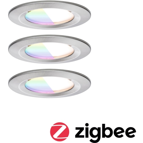 Paulmann - Nova Coin Recessed Plafondlamp 3pcs. Ø78 RGBW IP44 Brushed Iron