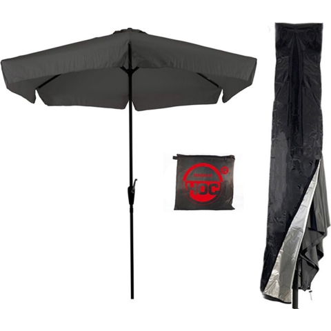 CUHOC - Grijze Parasol met hoes - 3m - stokparasol - Parasol met Volanten Opdraaier en Redlabel hoes