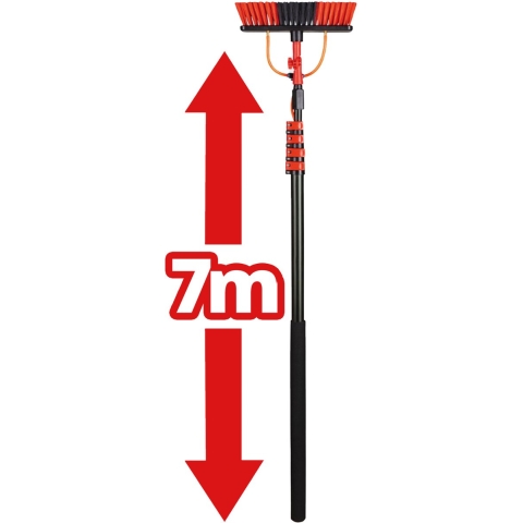 Shine Telescopische Wasborstel - Uitschuifbare Waterborstel XXL tot 7 Meter - 5-Delige Telescoopsteel met Zeepdispenser - Rood/Zwart