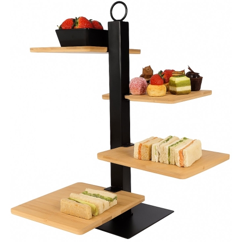 Cookinglife Etagere 4 Laags / Serveertoren + Schaaltje - Zwart Metaal