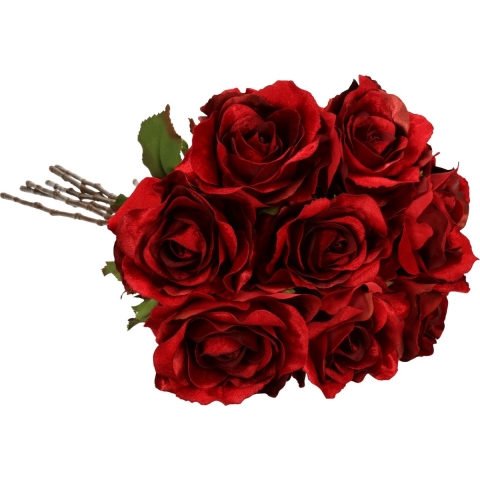 Kunstbloemen boeket roos Glamour - 8x - rood satijn - 61 cm - kunststof steel - decoratie bloemen -