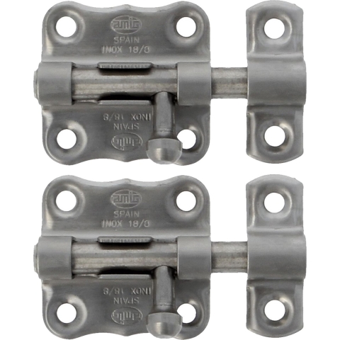AMIG schuifslot/plaatgrendel - 4x - 4 x 3.8 cm - mat roestvrij staal - deur - poort -