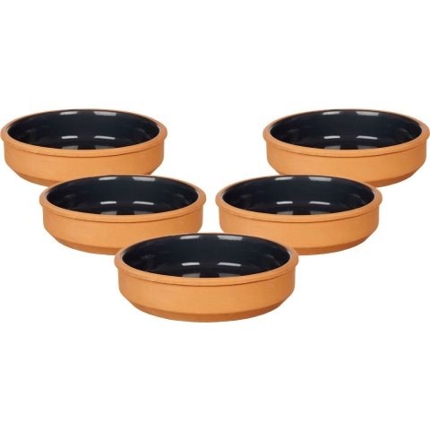 Set 12x tapas/creme brulee serveer schaaltjes terracotta/zwart 16x4 cm -