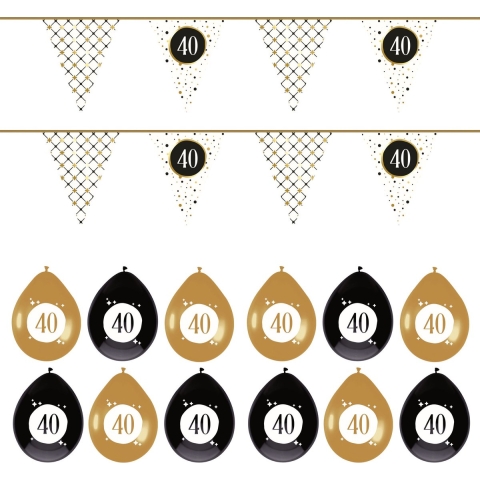 Leeftijd verjaardag 40 jaar geworden feestpakket vlaggetjes/ballonnen -