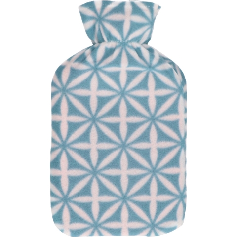 Set van 2x stuks water kruik met fleece hoes lichtblauwe/witte sterren print 1,7 liter -