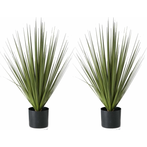 2x Groene grasplanten/kunstplanten Carex 78 cm in zwarte pot -