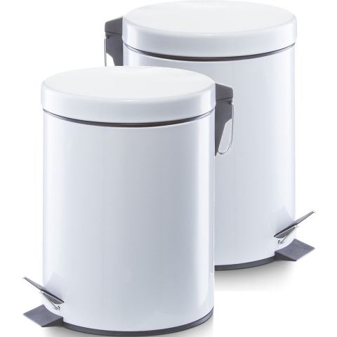2x Witte vuilnisbakken/pedaalemmers 5 liter van 20 x 28 cm -