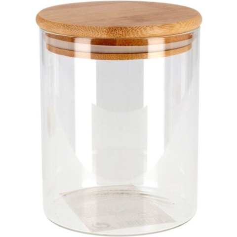 Gerimport Voorraadpot - 12x - glas - bamboe deksel - 600ML - 13 cm -