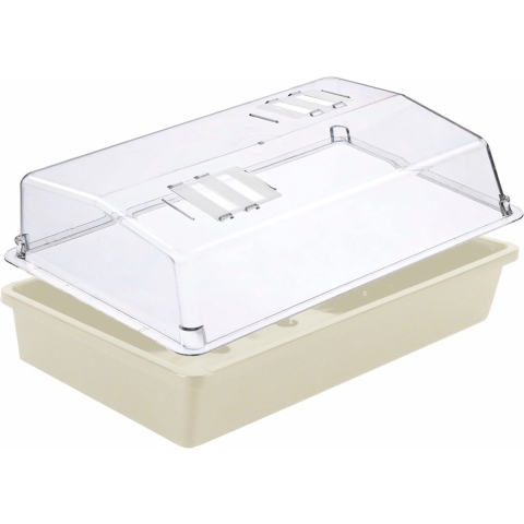 4x stuks Rechthoekige kweekbak met deksel voor zaailingen wit kunststof 37.5 x 24 x 6 cm -