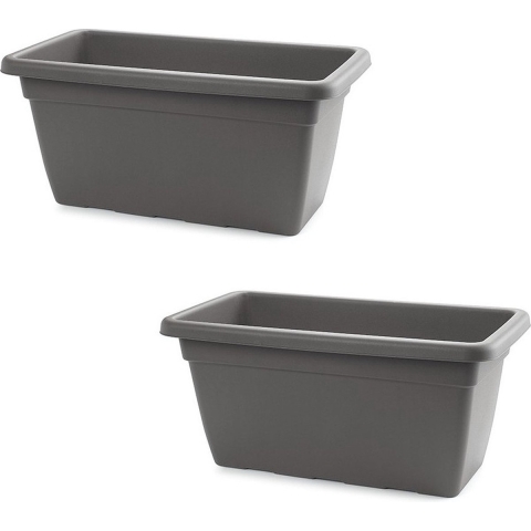 Grote plantenbak - 2x stuks - antraciet grijs - rechthoekig - 80 x 40 x 33 cm -