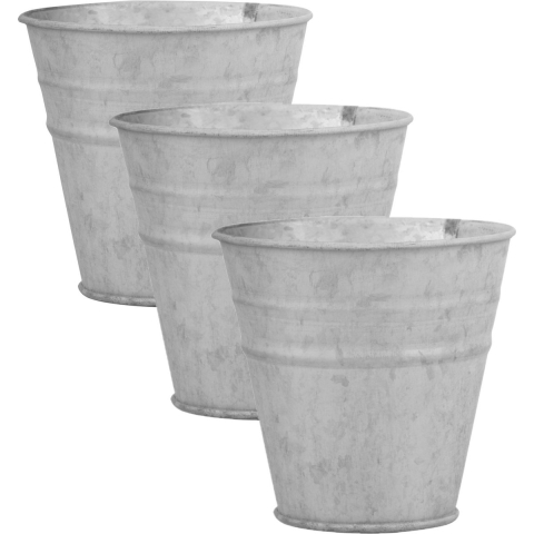 6x stuks oud zinken emmertjes/bloempotten zilver 12 cm -