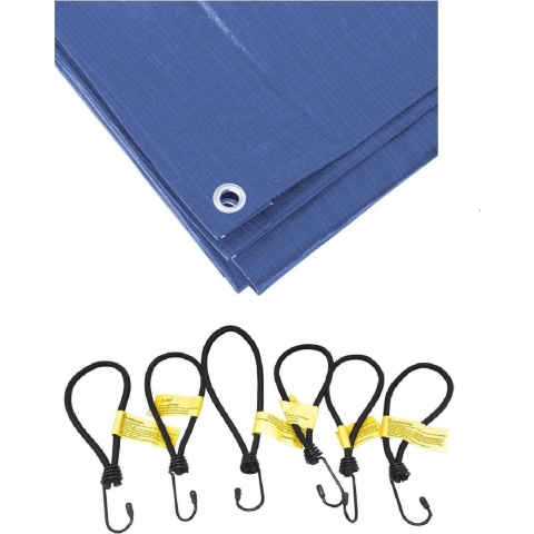 Blauw afdekzeil / dekzeil 5 x 8 meter met 30x spanners haakjes -